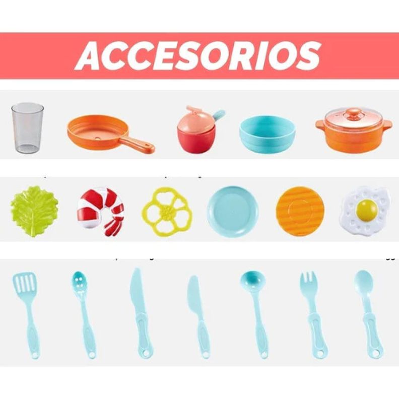 Juguete Set Cocina 42 Piezas Luz Sonido Rosado Infantil 63Cm-2