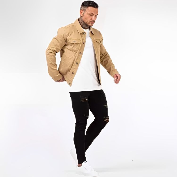 Chaqueta Mezclilla Colors Clasic Man Hombre Beige-0