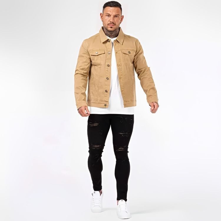 Chaqueta Mezclilla Colors Clasic Man Hombre Beige-2