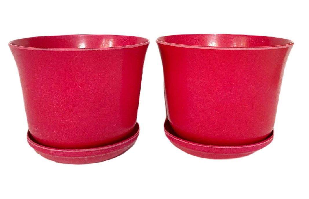 SET 2 MACETAS BIO CURVO ROJO C/PLATO 16,5X13