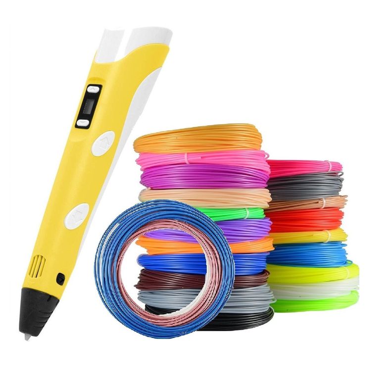 Boligrafo de impresión 3D ABS 3D PEN-2 RP100B LCD 1,75 mm - Amarillo + Set filamentos 200m-0