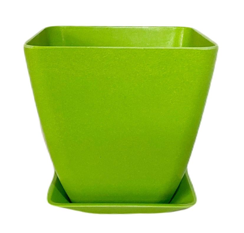 SET MACETA C/PLATO BIO CUADRADO VERDE 13,3X12,4