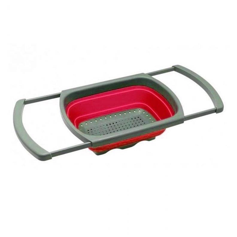 Colador Plegable Rectangular De Silicona Rojo-0