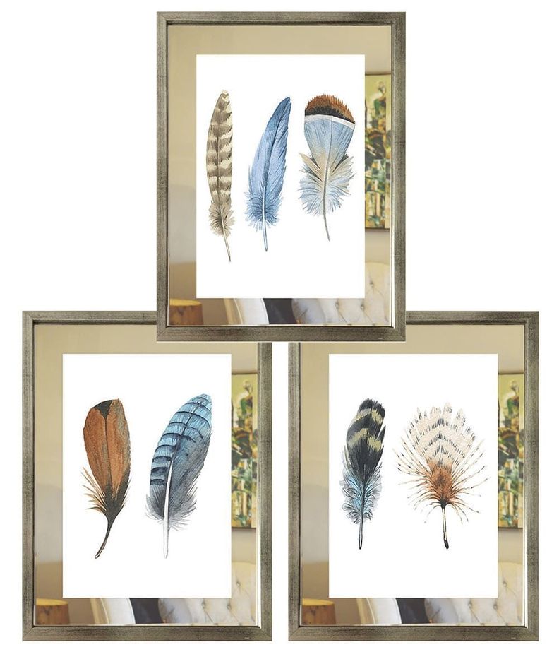 Set 3 Cuadros Plateado Plumas Espejo 30X40-0