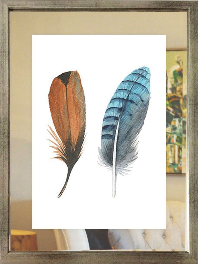 Set 3 Cuadros Plateado Plumas Espejo 30X40-3
