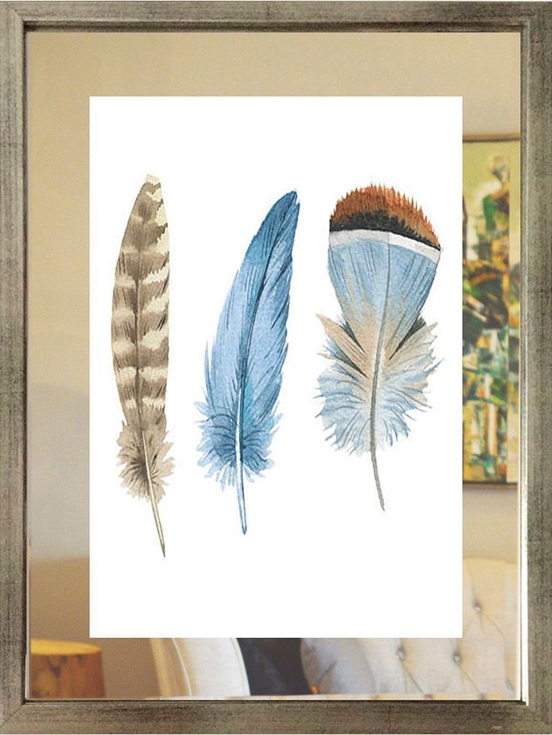 Set 3 Cuadros Plateado Plumas Espejo 30X40-2