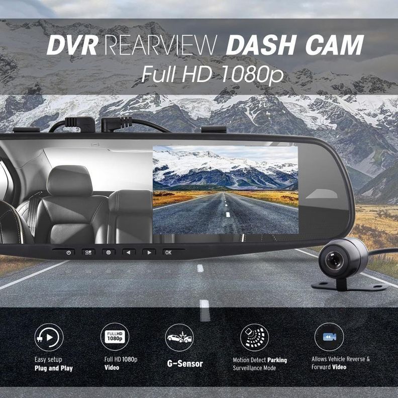 Espejo Monitor Auto DVR y camara de marcha atras-4