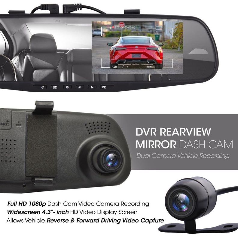 Espejo Monitor Auto DVR y camara de marcha atras-3