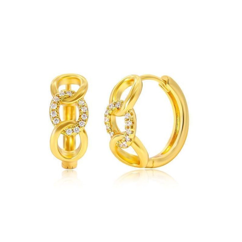 Aros Argollas Dorado pendiente cadena y circones-0