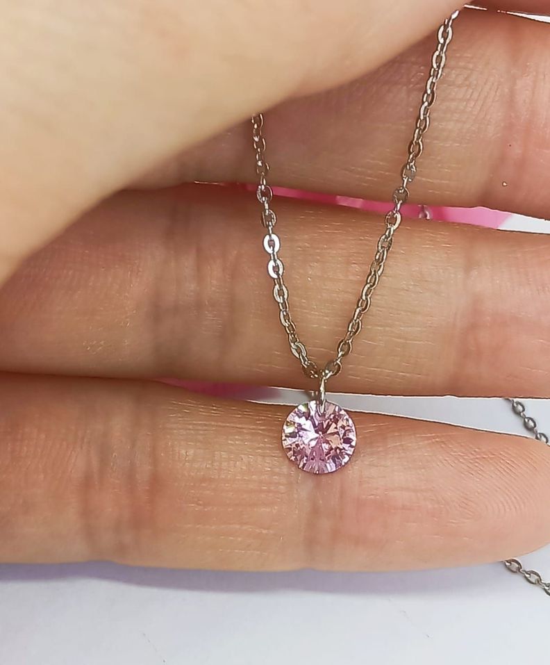 Collar y dije Punto Luz Zirconio Rosa Plata fina ley S925-2