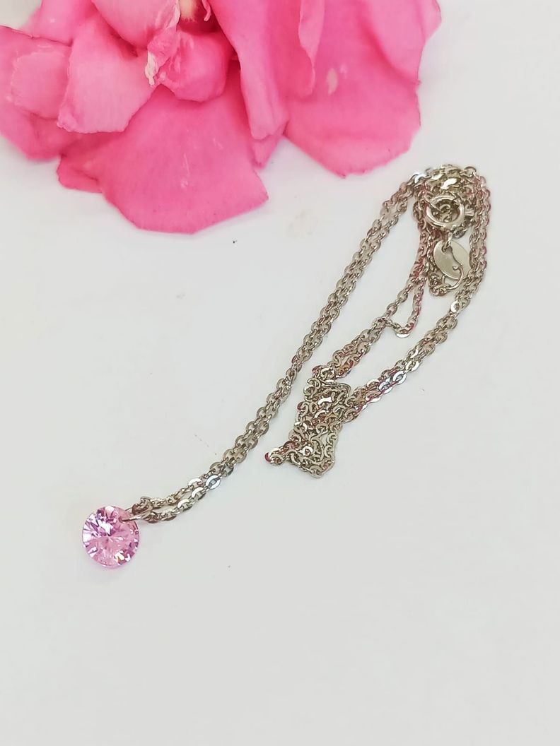 Collar y dije Punto Luz Zirconio Rosa Plata fina ley S925-5
