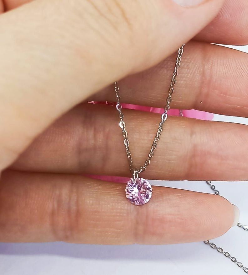 Collar y dije Punto Luz Zirconio Rosa Plata fina ley S925-4