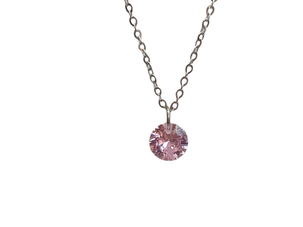 Collar y dije Punto Luz Zirconio Rosa Plata fina ley S925-0