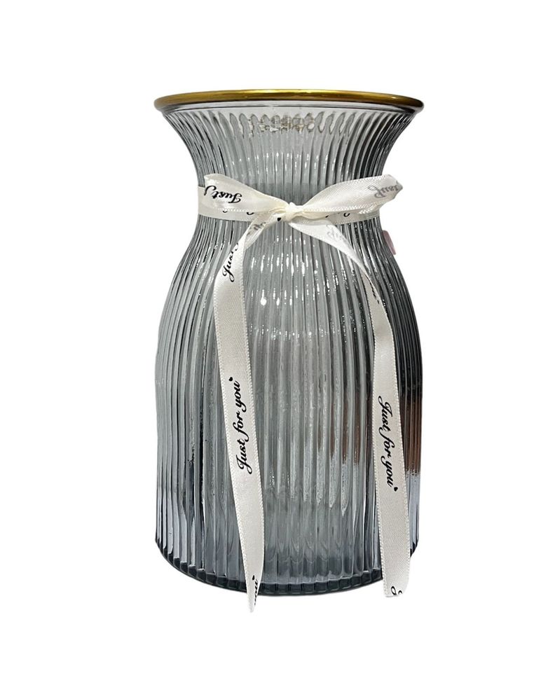 Florero Jarron Decorativo Vidrio Clasico Lineas 19,5cm G-0