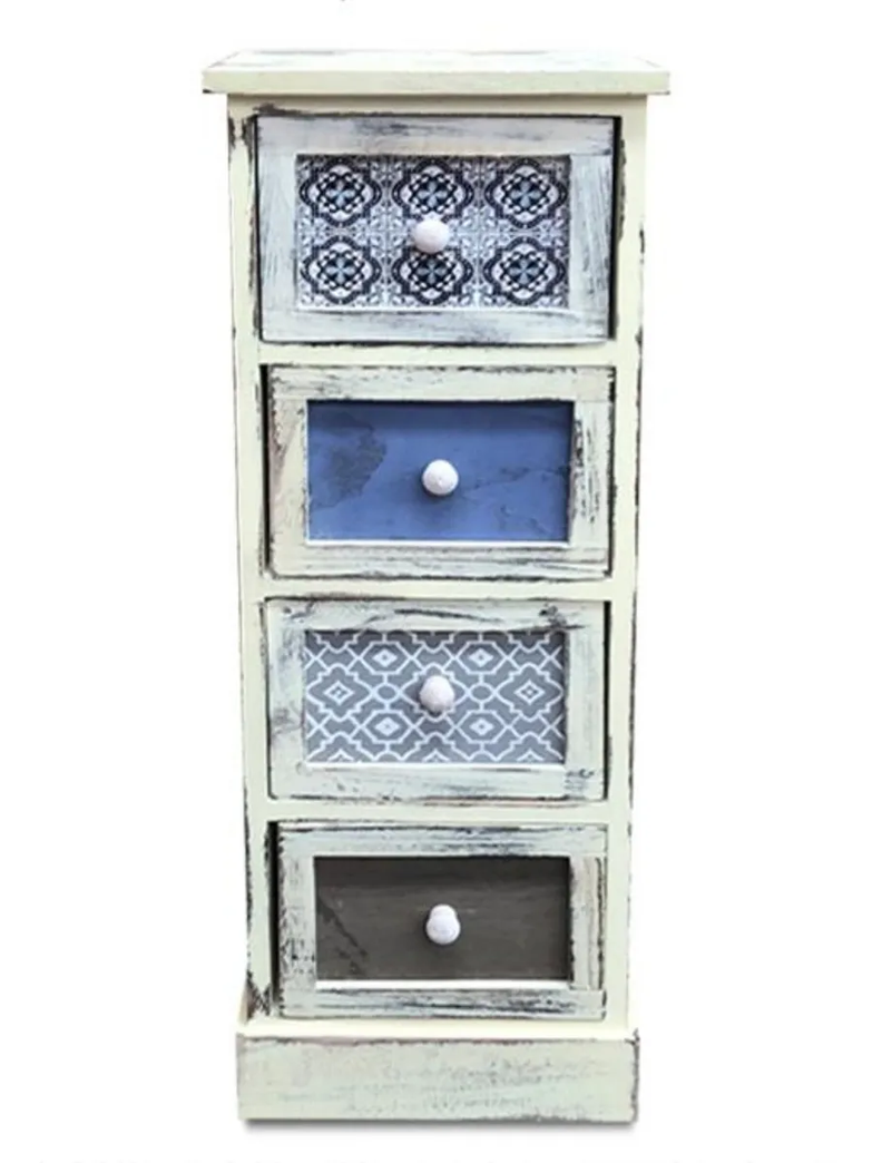 Mueble Vintage Con 4 Cajones En Tonos Azules - S0139-0