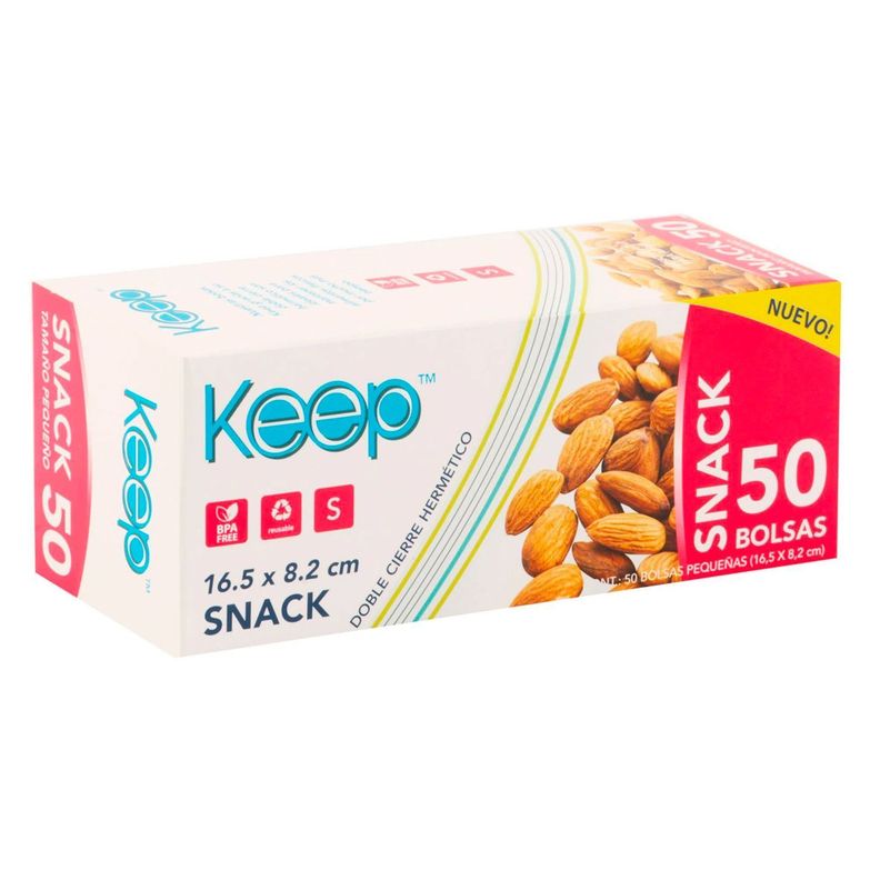 50 Bolsas Snack Doble Cierre Hermético 16,5x8,2cm S Keep-0