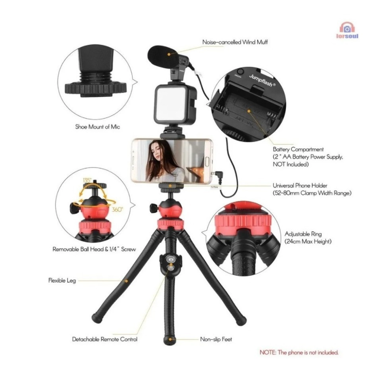 Kit De Video Vlogging Youtube Soporte Trípode Microfono-3