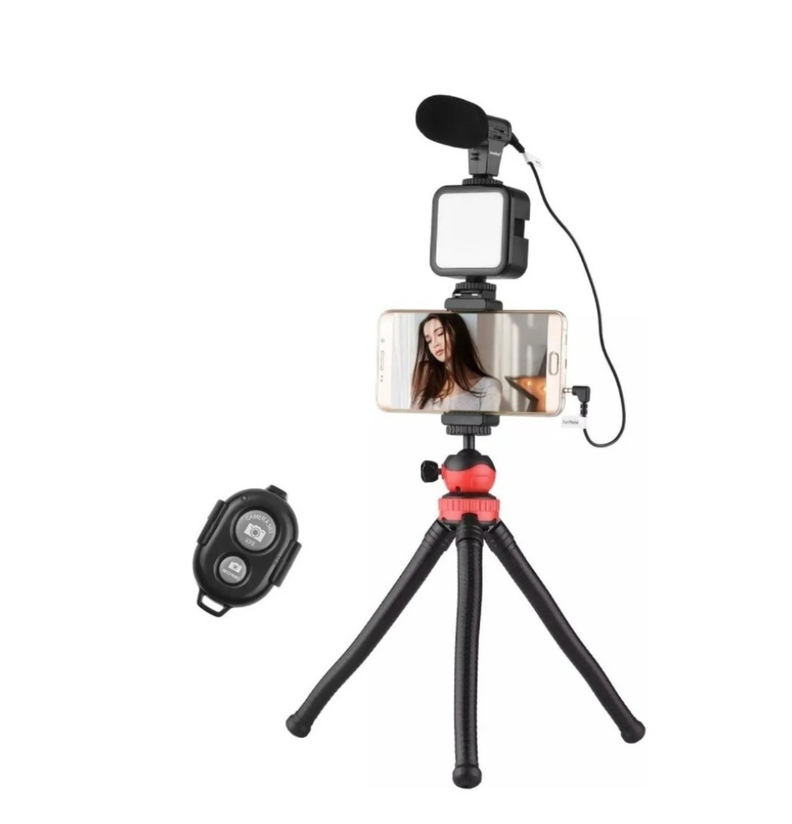 Kit De Video Vlogging Youtube Soporte Trípode Microfono-1