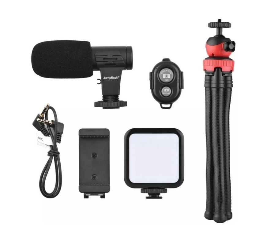 Kit De Video Vlogging Youtube Soporte Trípode Microfono-4