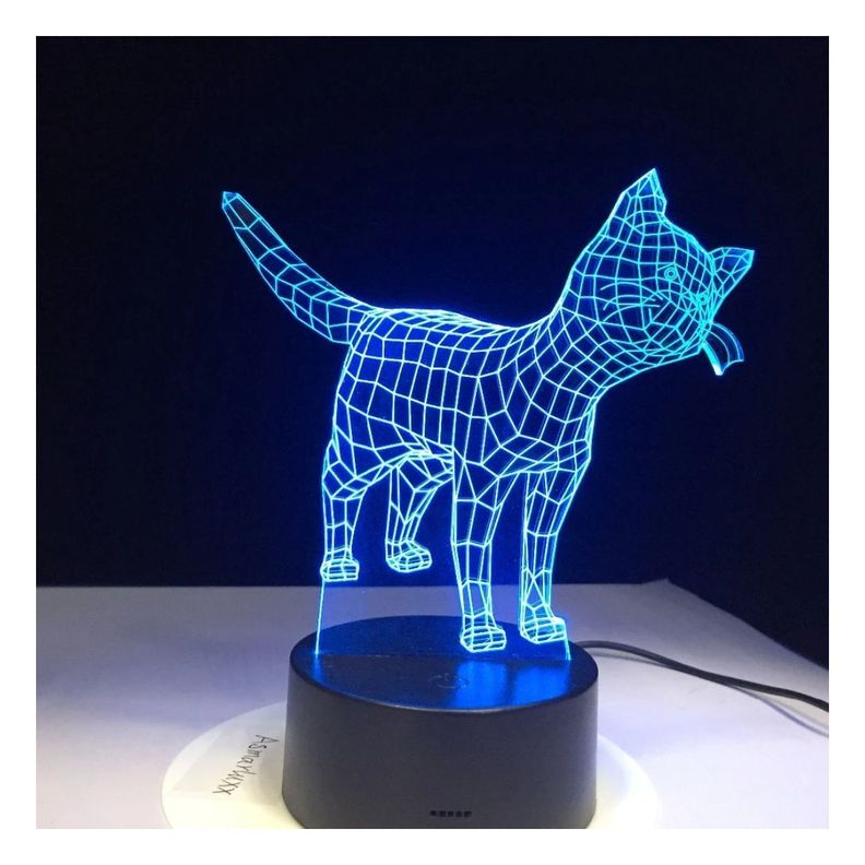 Lámpara Led 3d Lindo Gatito Base Negra con App-1