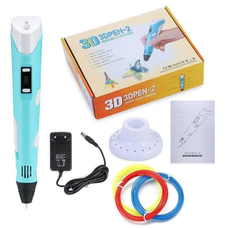 Boligrafo de impresión 3D ABS 3D PEN-2 RP100B LCD 1,75 mm - Azul + Set filamentos 200m-2