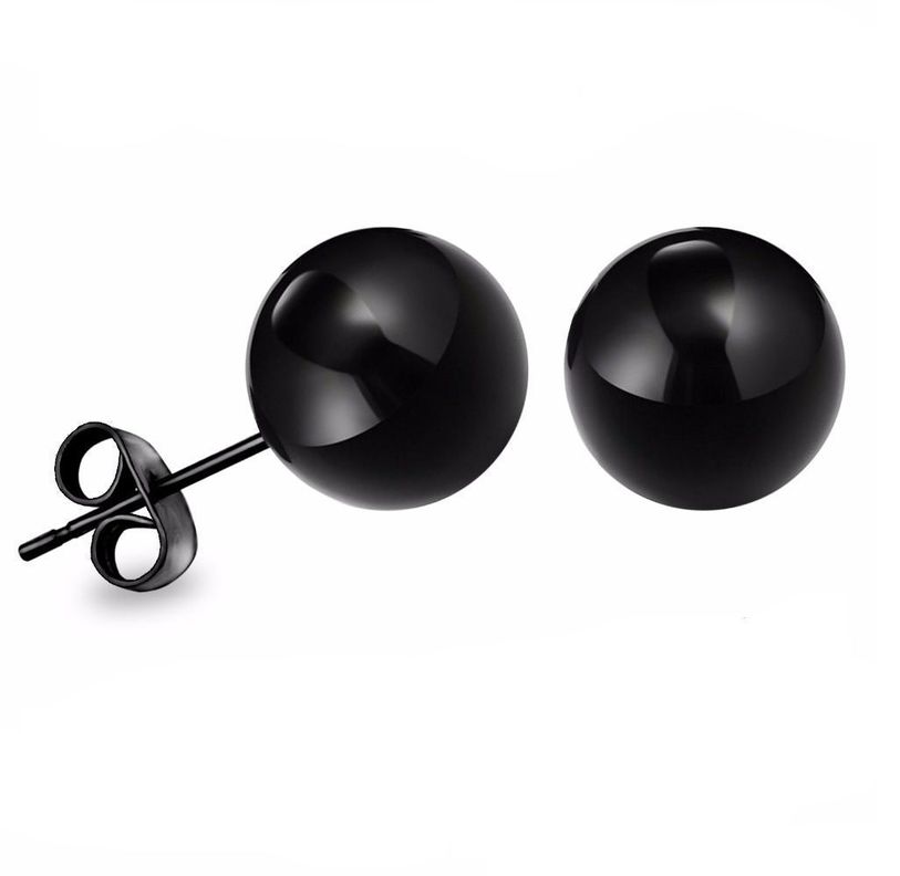 Pendientes Esferas 8mm Negras hipoalergénica -0