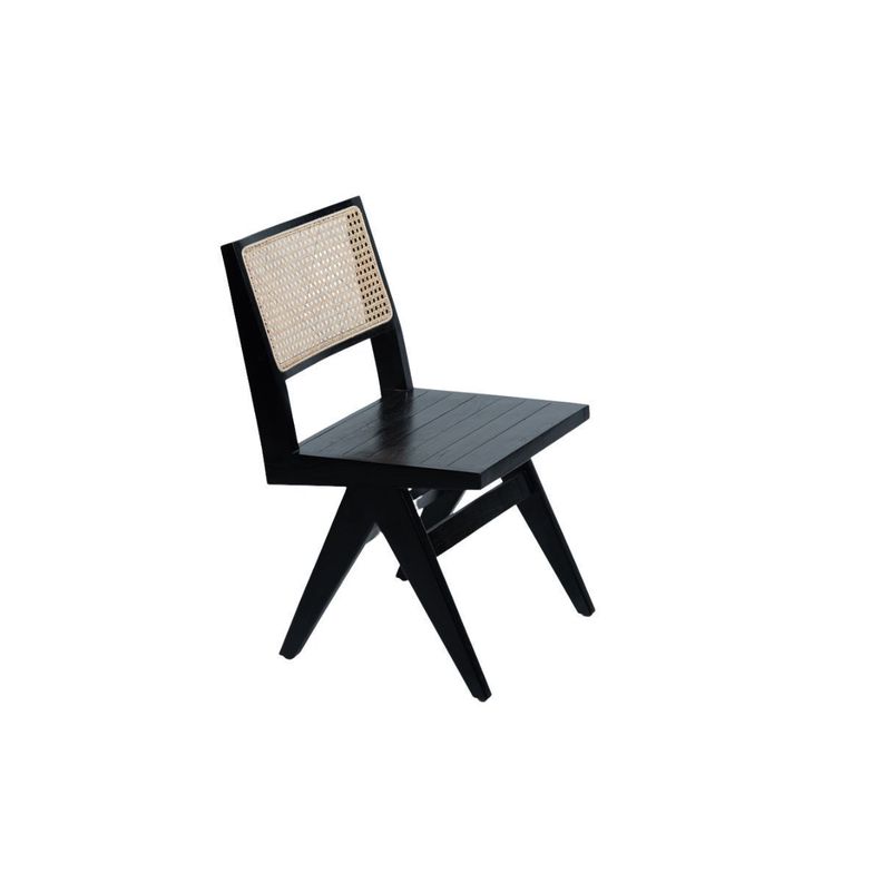 Silla de teca negra con respaldo de rattan natural 82x46x48 cm-1