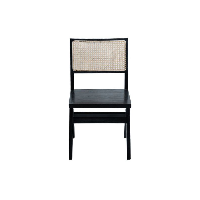 Silla de teca negra con respaldo de rattan natural 82x46x48 cm-0