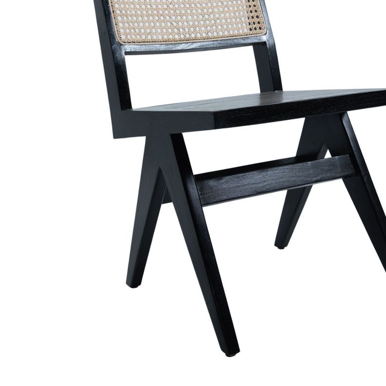 Silla de teca negra con respaldo de rattan natural 82x46x48 cm-2