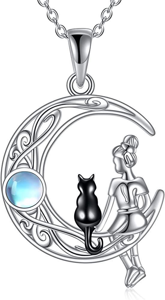 Collar Gato Piedra Luna Plata 925-0