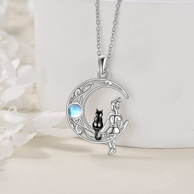 Collar Gato Piedra Luna Plata 925-2