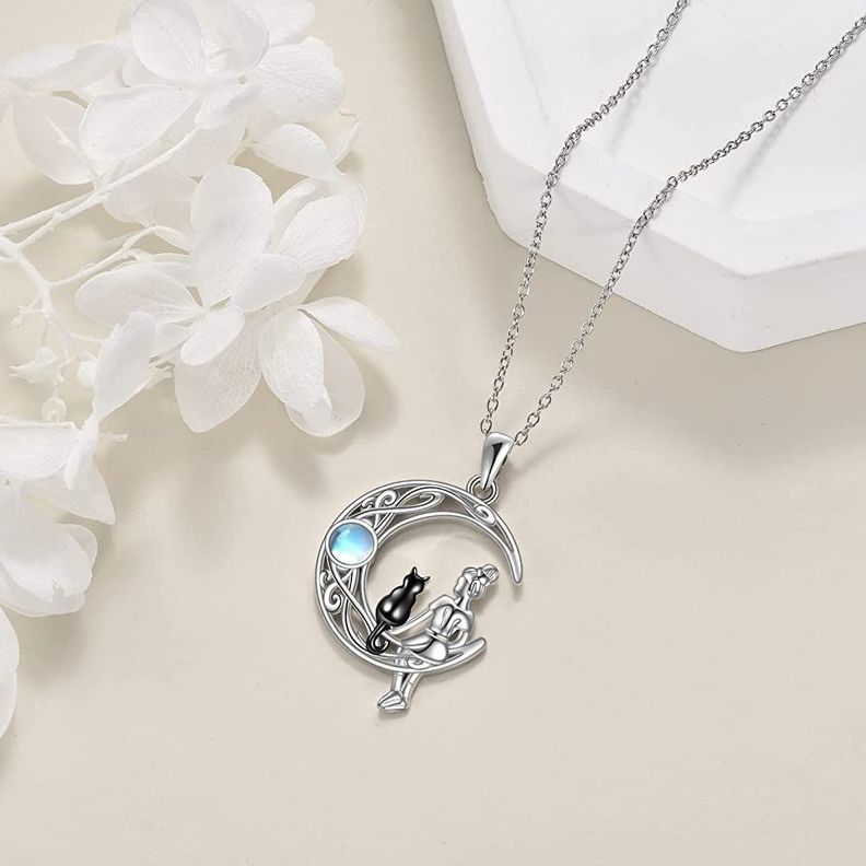 Collar Gato Piedra Luna Plata 925-1