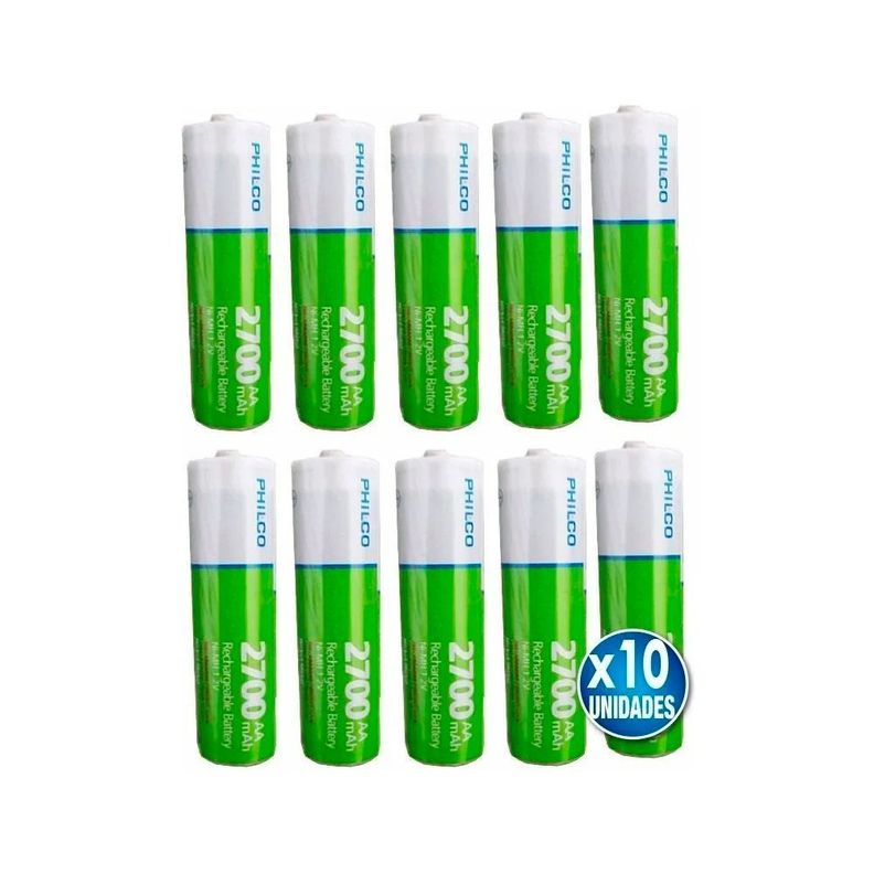 Pack 10 Pilas Aa Recargables 2700 Mah 1.2v-1