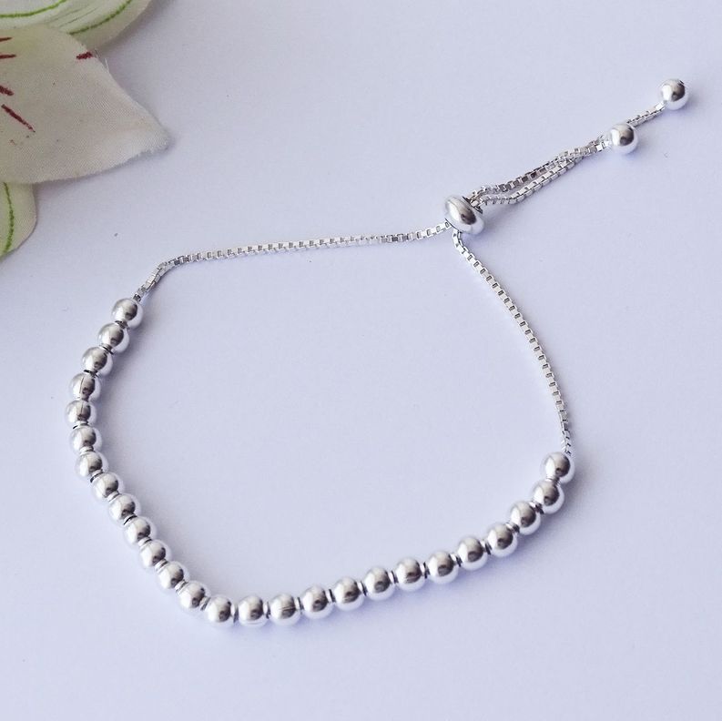 Pulsera Ajustable De Plata 925 Con Bolitas - Mabelita-2