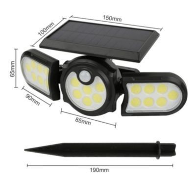Lampara De Seguridad Solar-3 Cabezales-Sensor De Movimiento 140COB -3