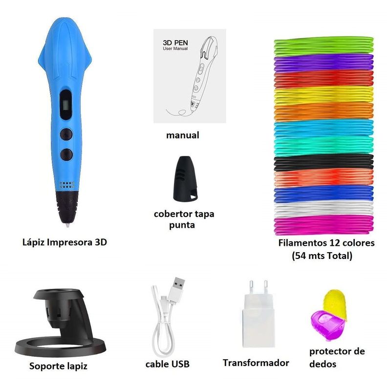 Boligrafo de impresión 3D SM-03 PLA ABS + 54mts filamentos - azul-4
