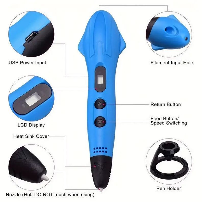 Boligrafo de impresión 3D SM-03 PLA ABS + 54mts filamentos - azul-6