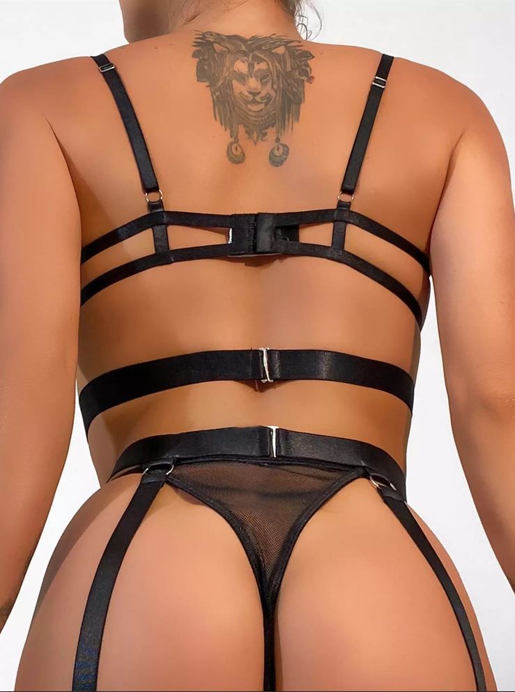 Conjunto Lencería intima Cadenas Negro-2