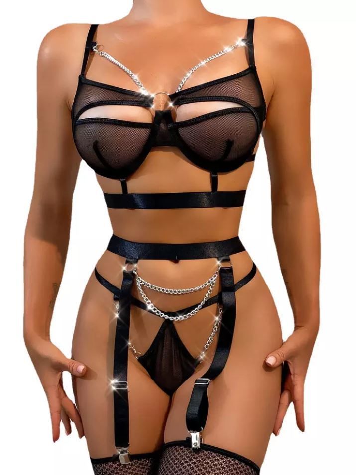 Conjunto Lencería intima Cadenas Negro-0