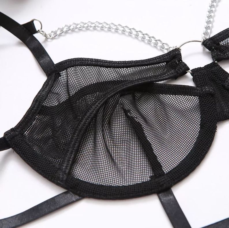 Conjunto Lencería intima Cadenas Negro-5