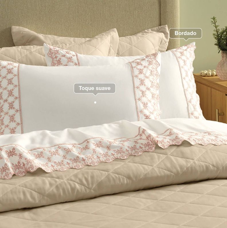 Juego de sábanas Karsten Constanza 1.5 plazas 180 hilos Blanco/Beige-2