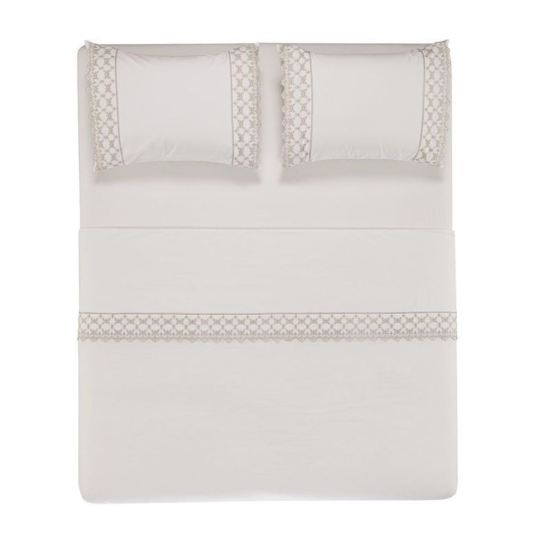 Juego de sábanas Karsten Constanza 1.5 plazas 180 hilos Blanco/Beige-1
