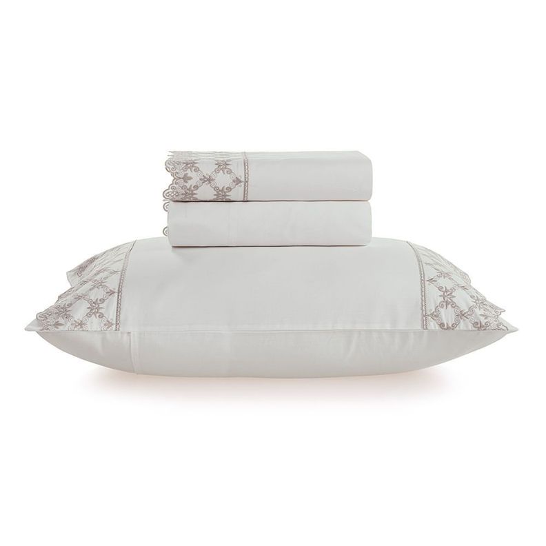 Juego de sábanas Karsten Constanza 1.5 plazas 180 hilos Blanco/Beige-0