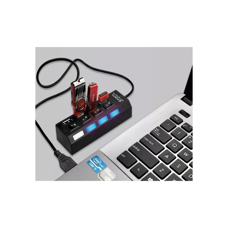 Mini Hub 4 Puertos USB 2.0 Con Interruptor Tecnola-3