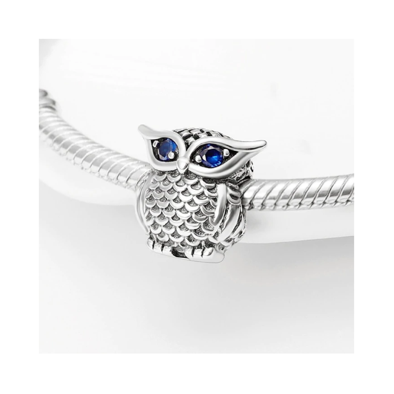 Charm Lechuza Ojos Azules en Plata Fina 925-1