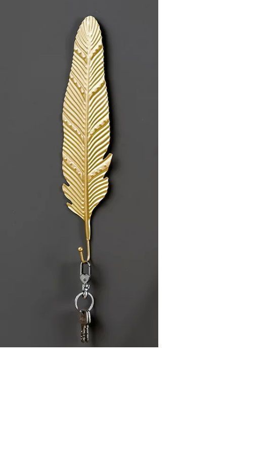 Gancho Colgador Decorativo Elegante De Pluma Larga Dorada, Perchero-2