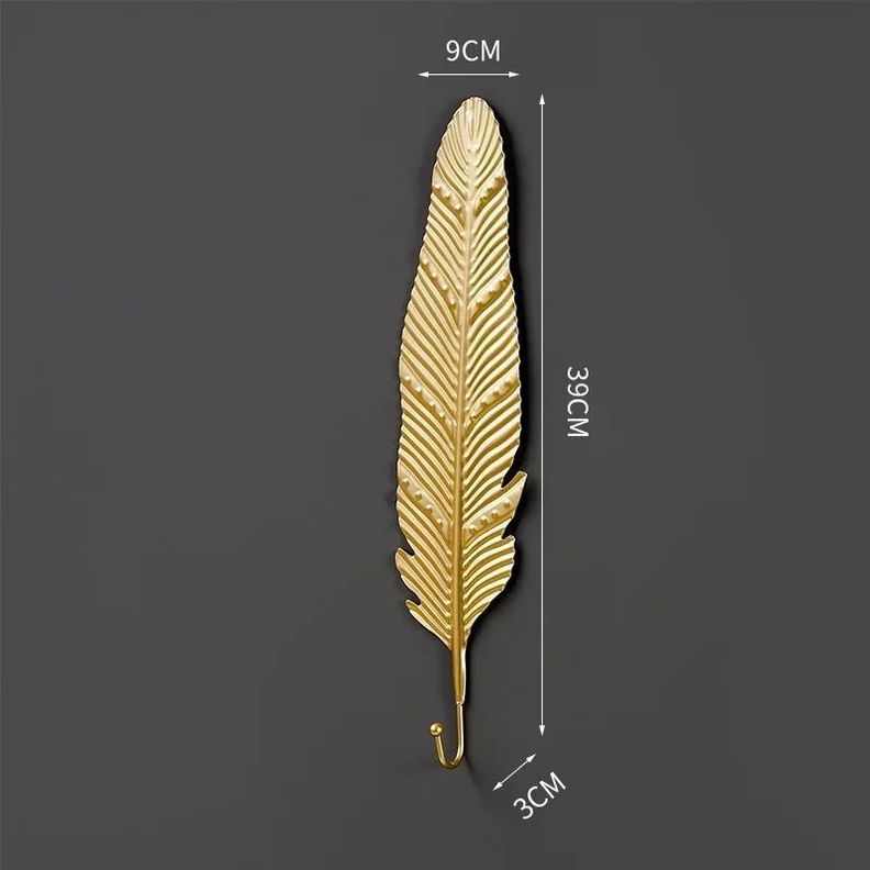 Gancho Colgador Decorativo Elegante De Pluma Larga Dorada, Perchero-1