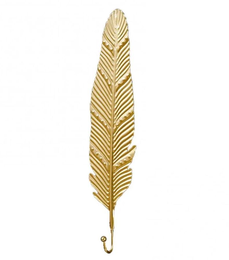 Gancho Colgador Decorativo Elegante De Pluma Larga Dorada, Perchero-0
