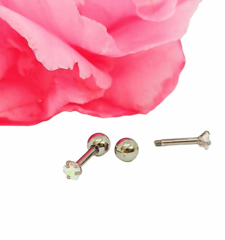 Aros Punto de Luz Acero Inoxidable Tornasol Zirconio Corazon 3mm-4