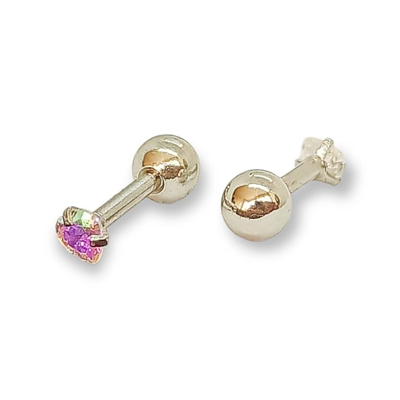 Aros Punto de Luz Acero Inoxidable Tornasol Zirconio Corazon 3mm-3
